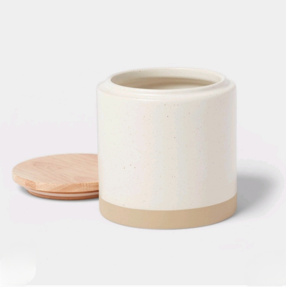 Threshold Camwood Collection Medium Stoneware Canister with Wood Lid Cream